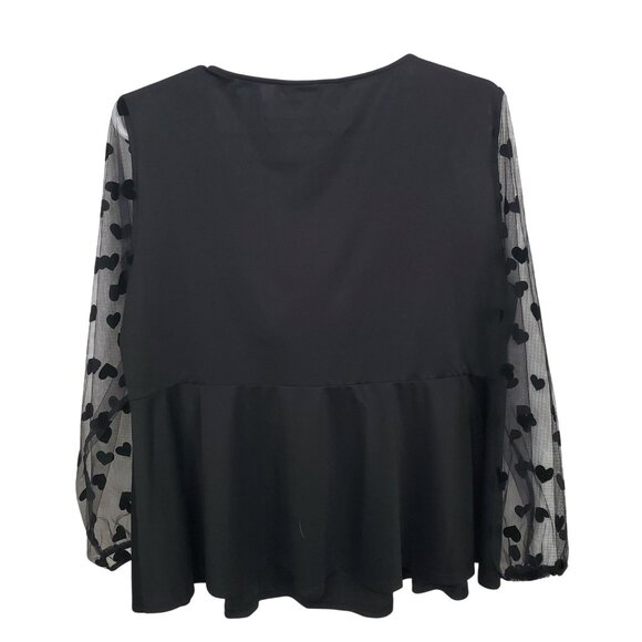 Agnes Orinda Size 3X Blouse Sheer Heart Puff Sleeves V Neck Twisted Front Flowy - Picture 3 of 13